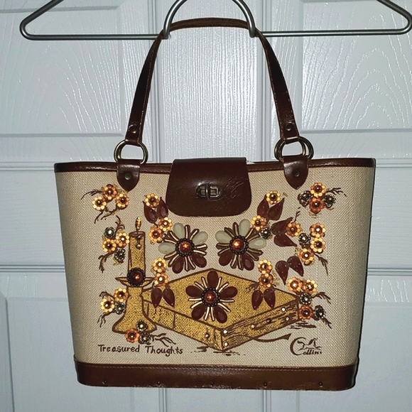 Vtg Collins of Texas Treasured Thoughts Classic Jeweled Tote Bag - Picture 16 of 16